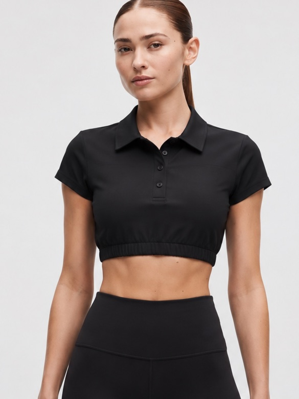 ALO Yoga Cropped Prestige Polo Black Built-In Bra Size M Fits S